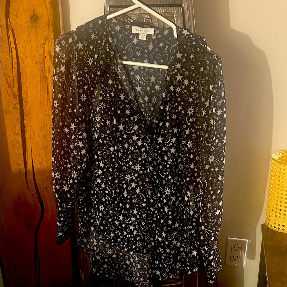 Topshop Black and White Star Blouse